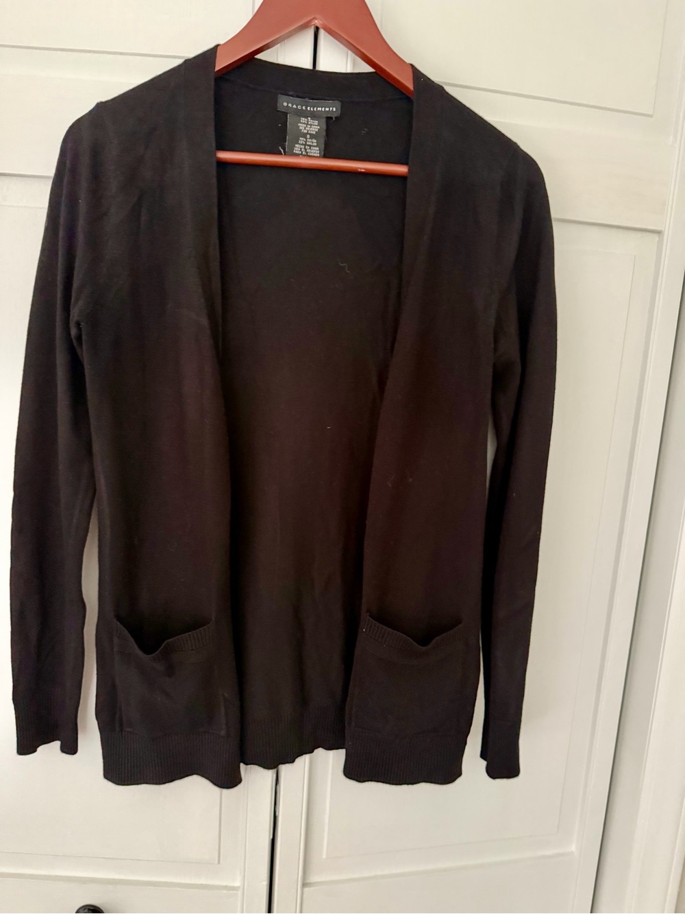 Grace Elements Black Open Cardigan with Front Pockets